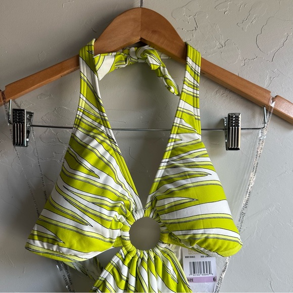 Michael Kors Women's Printed O-Ring One Piece Swimsuit - Cutout Lime Zebra SZ 6 - Picture 4 of 14